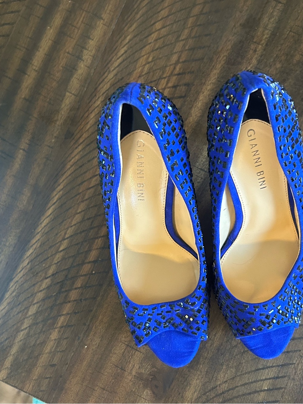 Gianni Bini Cobalt Blue Peep-Toe Embellished Stiletto Heels - Picture 6 of 6